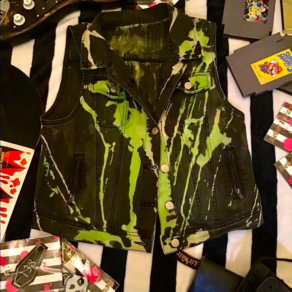 COPY - Shred Bleach Dyed Black Denim Punk Grunge Vest